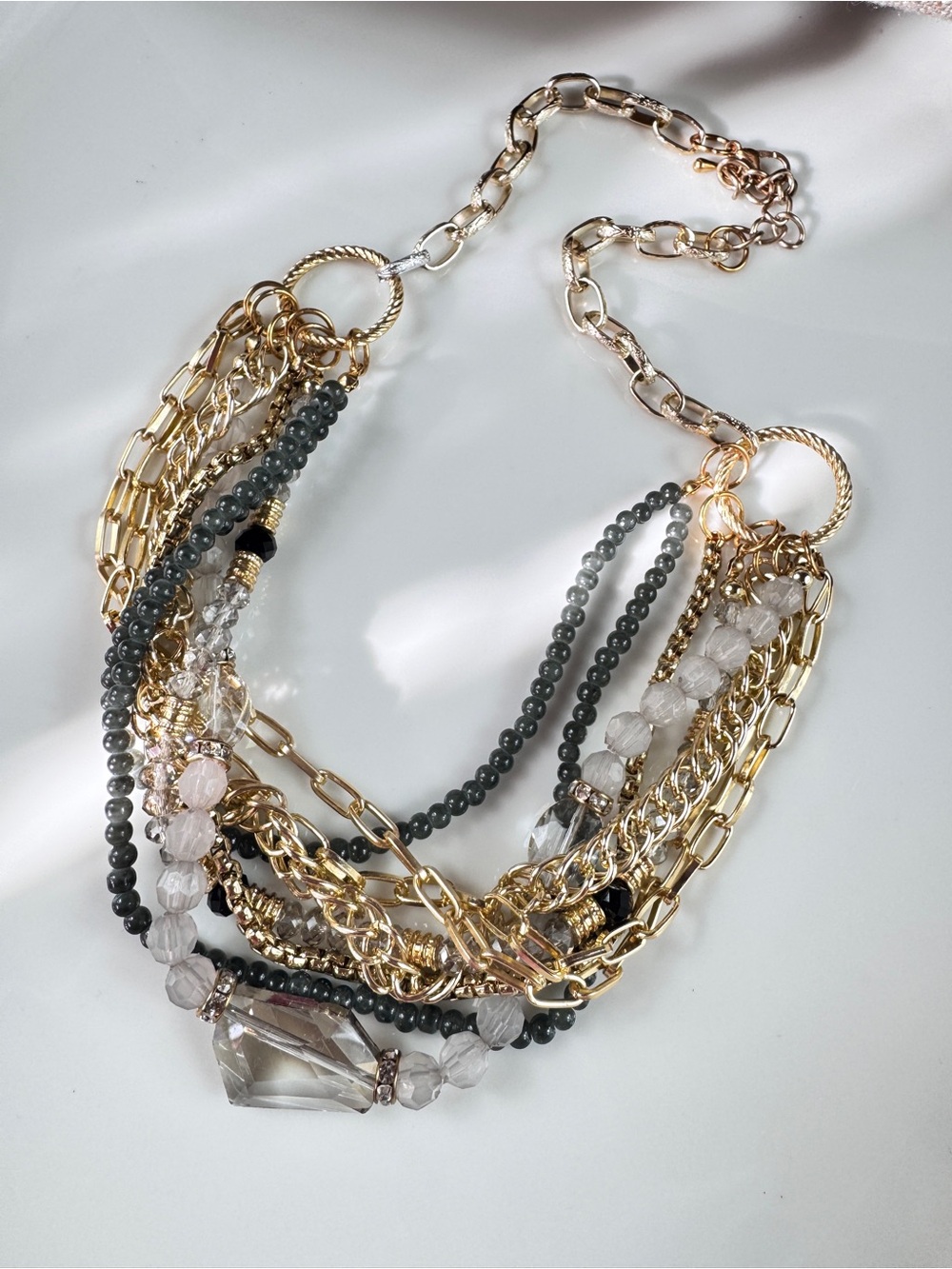Zara Clear Crystal Necklace with Gold Accents